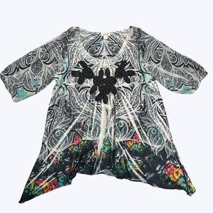 One World Women's Tunic Blouse Pullover‎ Half Sleeve Size Large Beautiful